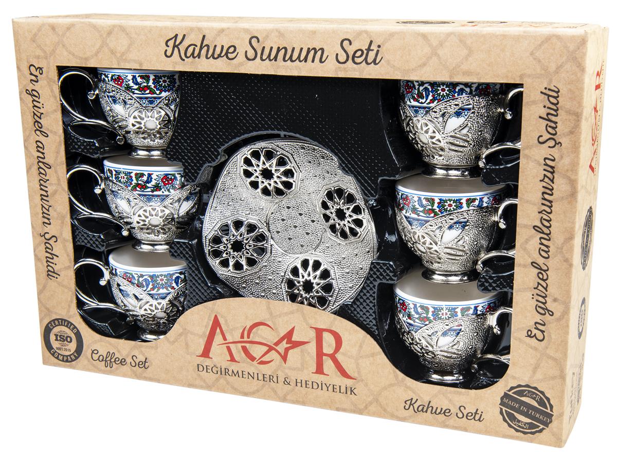 Acar | Turkish Coffee Set of Six - Busra - Topkapi - White - TryAladdin