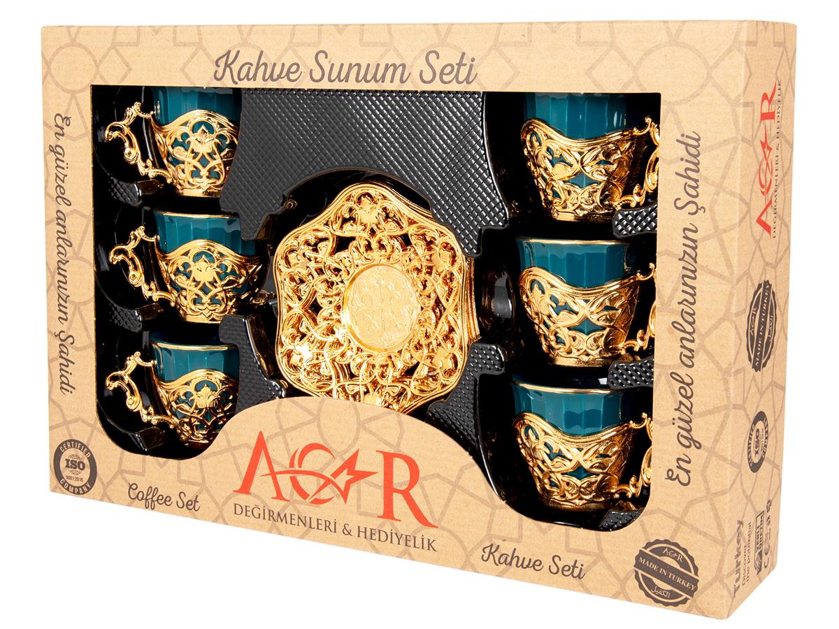 Acar | Turkish Coffee Set of Six - Elisa - Green - Gold - TryAladdin