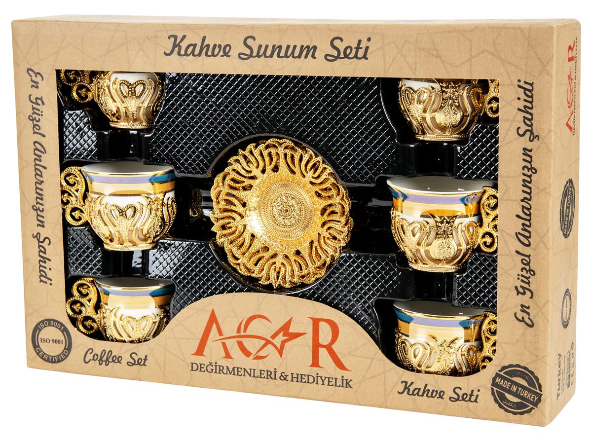 Acar | Turkish Coffee Set of Six - Tulip - Marble - Gold - TryAladdin