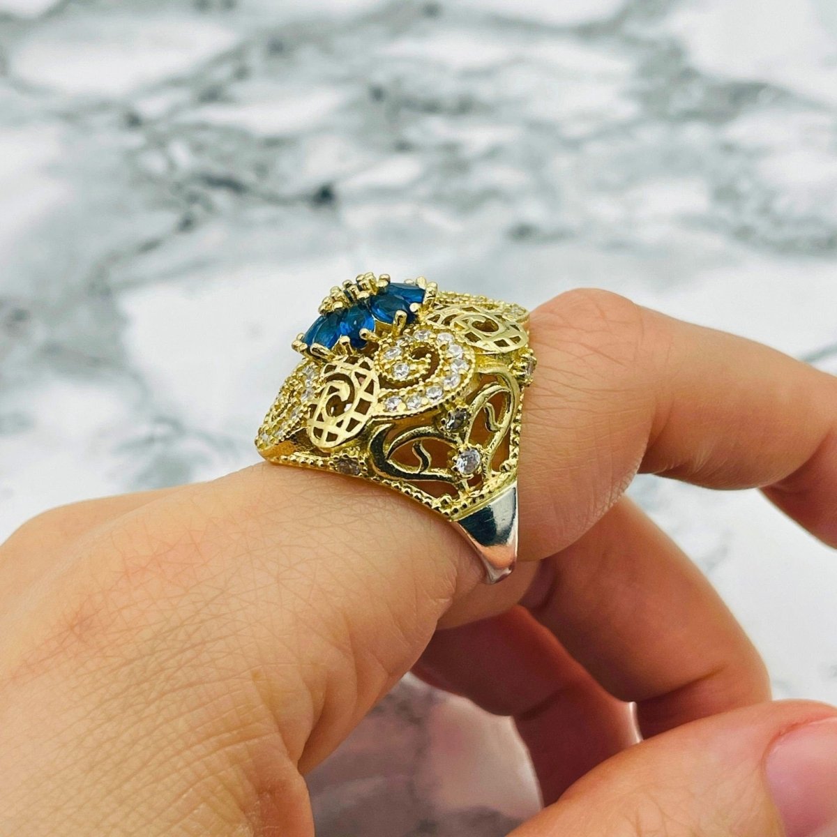 Istanbul Jewelry | Sapphire Vintage Handmade Silver Ring - TryAladdin