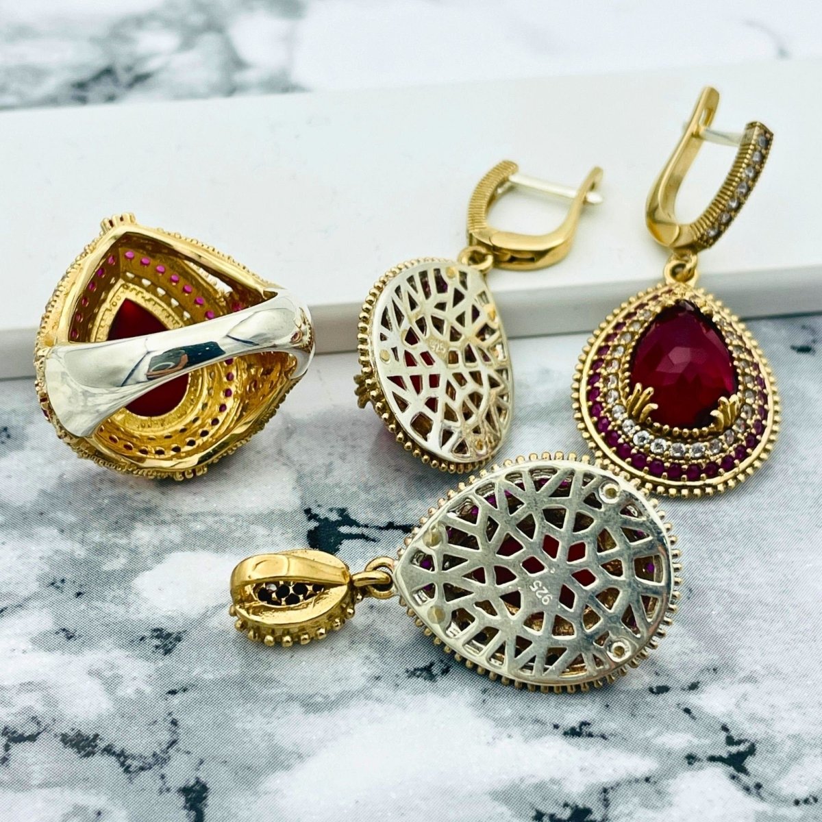 Istanbul Jewelry | Ruby Ottoman Style Handmade Silver Jewelry Set - TryAladdin