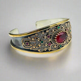 Istanbul Jewelry | Ruby Ottoman Style Adjustable Cuff Handmade Silver Bracelet - TryAladdin