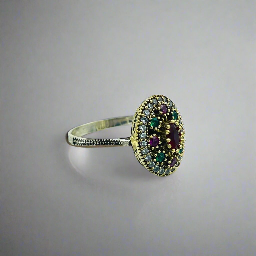 Istanbul Jewelry | Ruby and Emerald Ottoman Style Handmade Silver Ring - TryAladdin