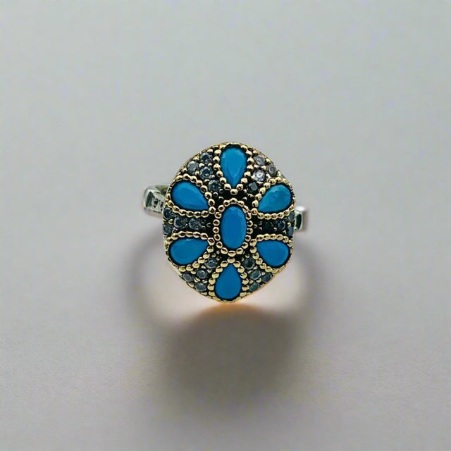 Istanbul Jewelry | Turquoise Ottoman Style Handmade Silver Ring - TryAladdin