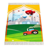 Digital Printed Children's Prayer Rug - with Baloon, Tractor and Mosque - TryAladdin