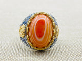 Men's Yemeni Aqeeq Stone Orange Silver Ring - TryAladdin