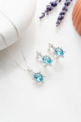 Nereze | Aquamarine Oval Stone Earrings and Necklace Set - TryAladdin