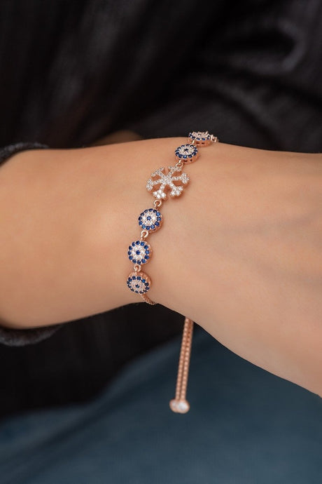 Nereze | Bracelet Snowflake Bracelet with Nazar Evil Eye and Adjustable Lock - TryAladdin