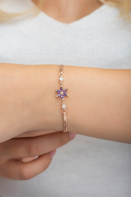 Nereze | Lotus Flower Bracelet with Purple Stone - TryAladdin