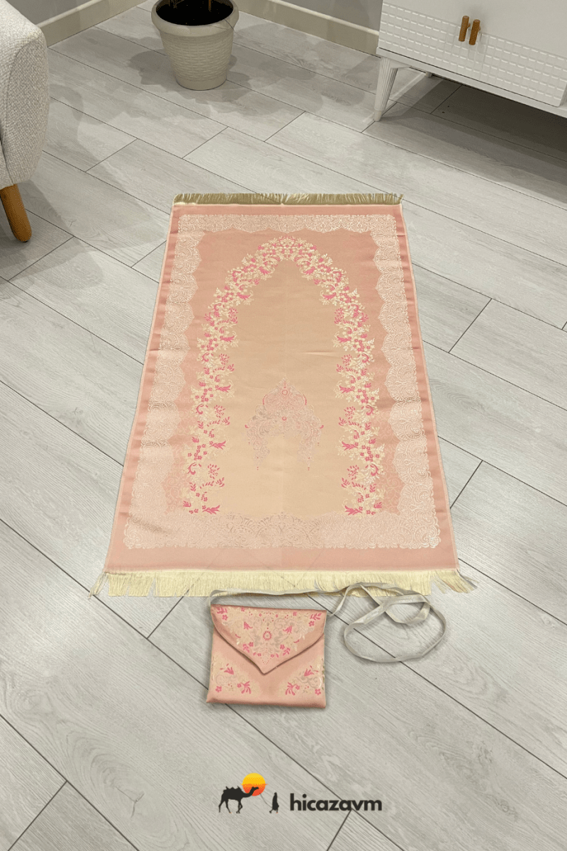 Pink Prayer Rug with Satin Bag - TryAladdin