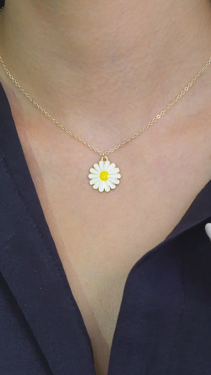 Taki | Gold Color Enameled Yellow Daisy Necklace