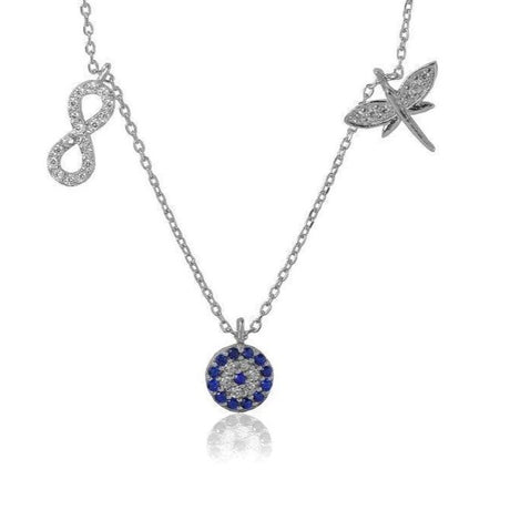 Taki | Silver 5 Objects Luck Necklace with Nazar Beads Gift for Valentine - TryAladdin