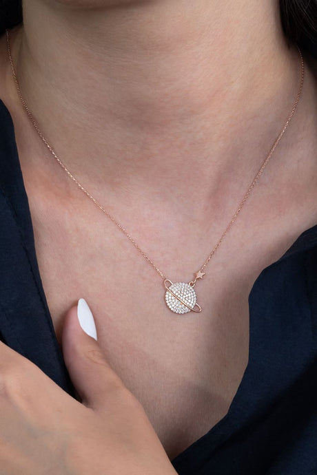 Taki | Silver Planet Necklace White Stone Valentine's Gift - TryAladdin