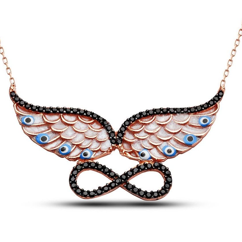 Taki | Winged Infinity Silver Necklace with Stones and Nazar Beads - TryAladdin