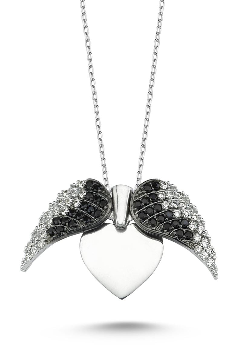 Taki | Wings of Love Personalized Name Ladies Silver Heart Necklace - TryAladdin