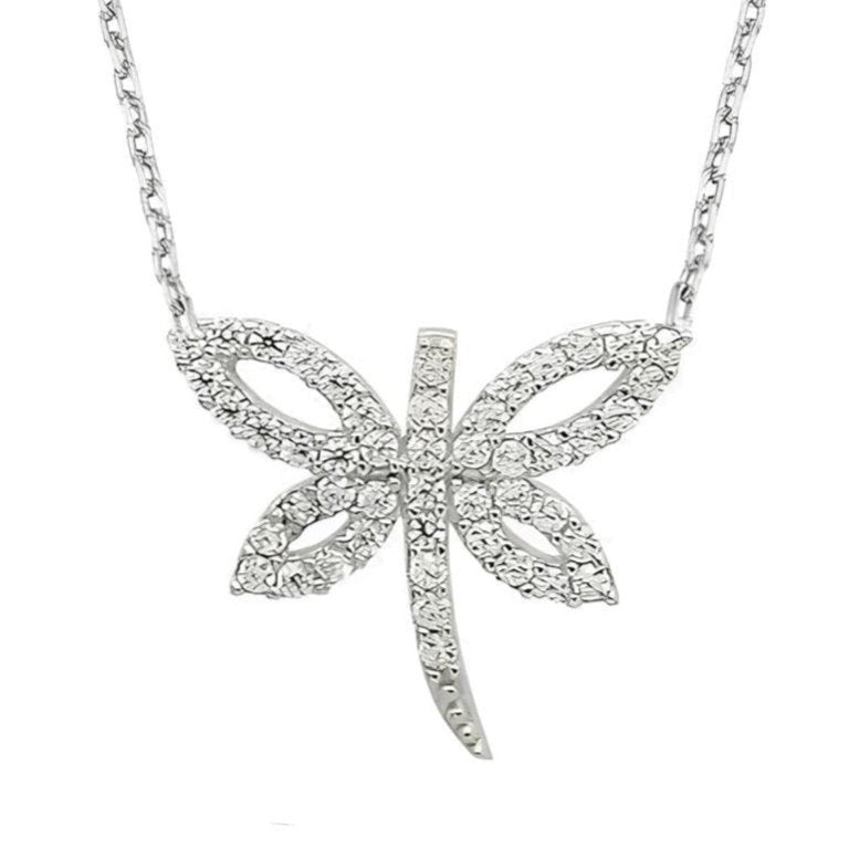 Taki | Women's Silver Dragonfly Necklace with Zircon Stones and Nazar Beads - TryAladdin