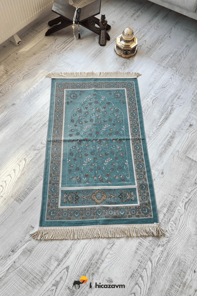 Woven Prayer Rug - Ivy Tulip Pattern (Blue) - TryAladdin