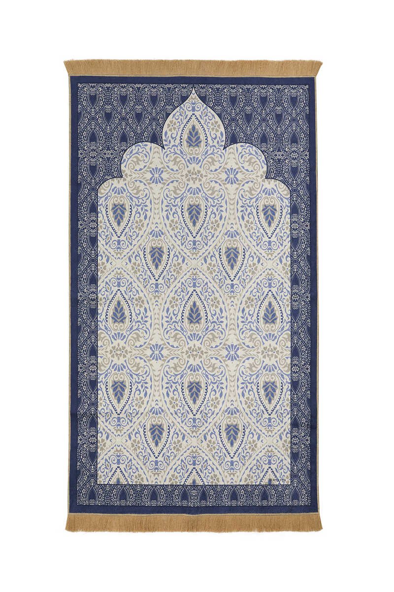 Bursa Ipek | Navy Blue Velvet Carpet Prayer Rug - TryAladdin