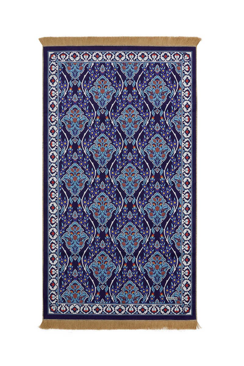 Bursa Ipek | Navy Blue Velvet Carpet Prayer Rug - TryAladdin