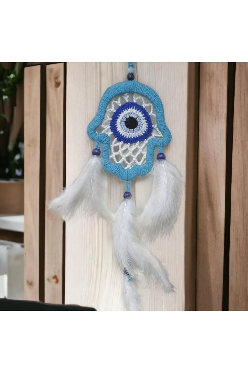 Nazar Bead Motif Turquoise Fatma Ana Hand Wall Ornament Handmade - TryAladdin