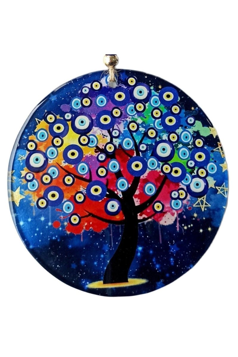 Nazar Bead Patterned Tree of Life Fusion Glass Wall Ornament - TryAladdin